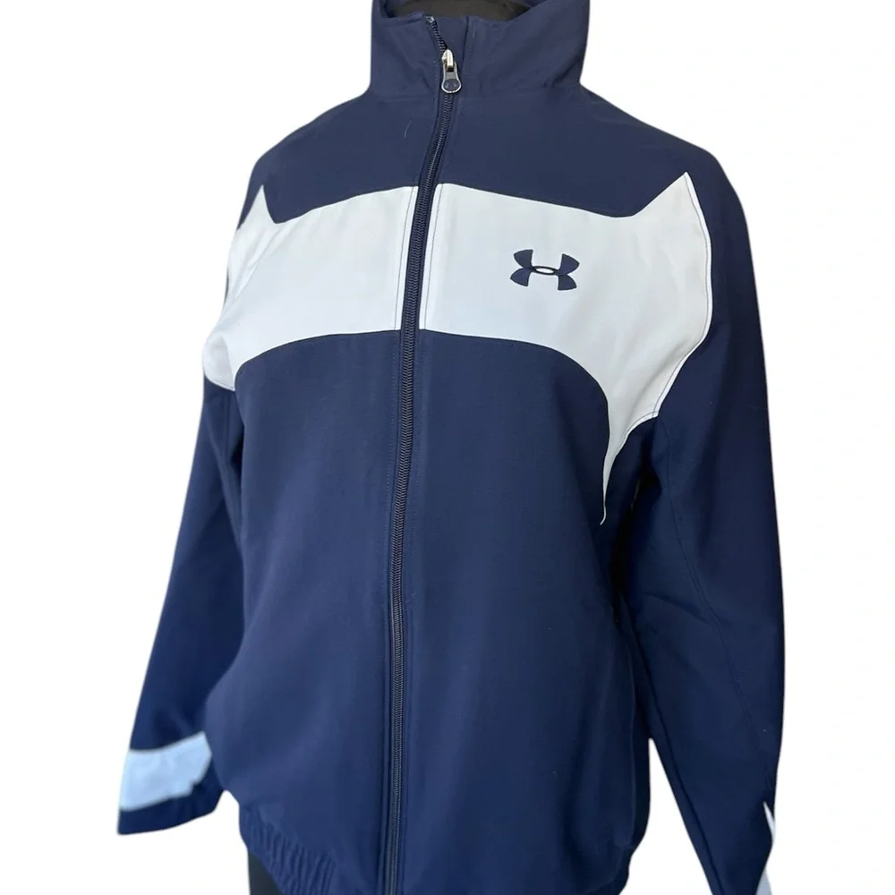 Under Armour Blue and White Performance Jacket with Color-Block Design - Picture 1 of 5